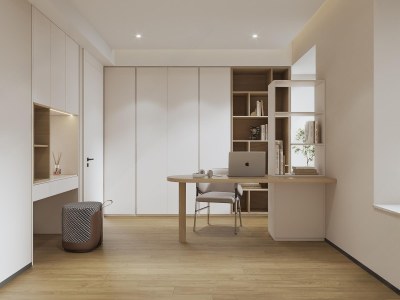 现代奶油风书房3D模型下载